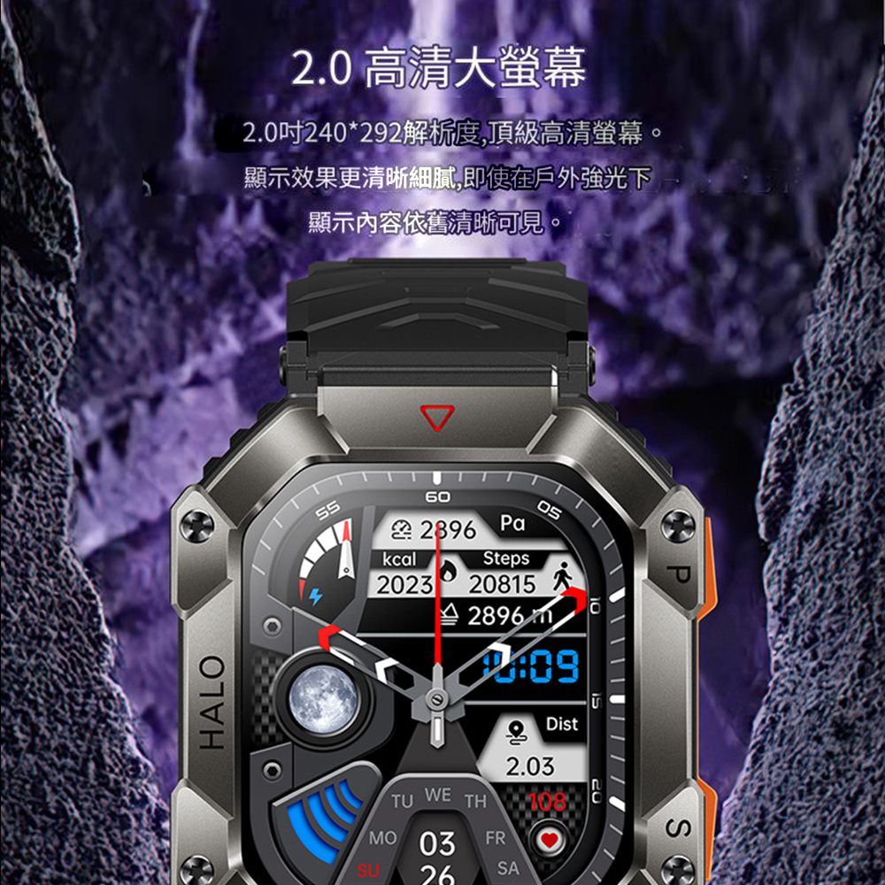 HALO2.0 高清大螢幕2.0吋240*292解析度,頂級高清螢幕。顯示效果更清晰細膩,即使在戶外強光下顯示內容依舊清晰可見。55602896 Pakcal2023Steps20815 2896 TU WE THMO 032.03FRSU26SAS
