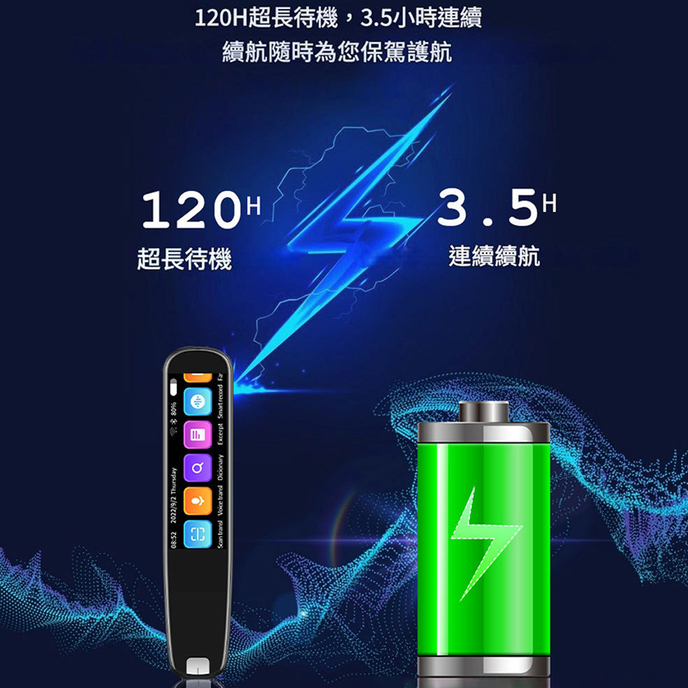 80% Scan    Dicionary Excerpt   08:52 2022/9/2 Thursday120H超長待機續航隨時為您保駕護航120H超長待機,3.5小時連續連續續航3.5H